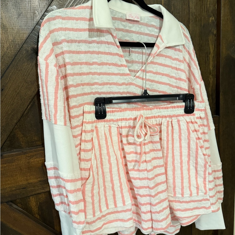 Pink Lily Blush and White Striped Top and Short set. New without tags.